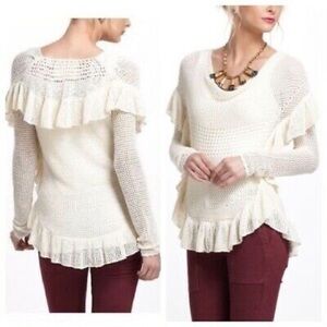 ❤️FINAL SALE❤️ Anthropologie | Angel of the North Cream Knit Ruffle Top Size XS